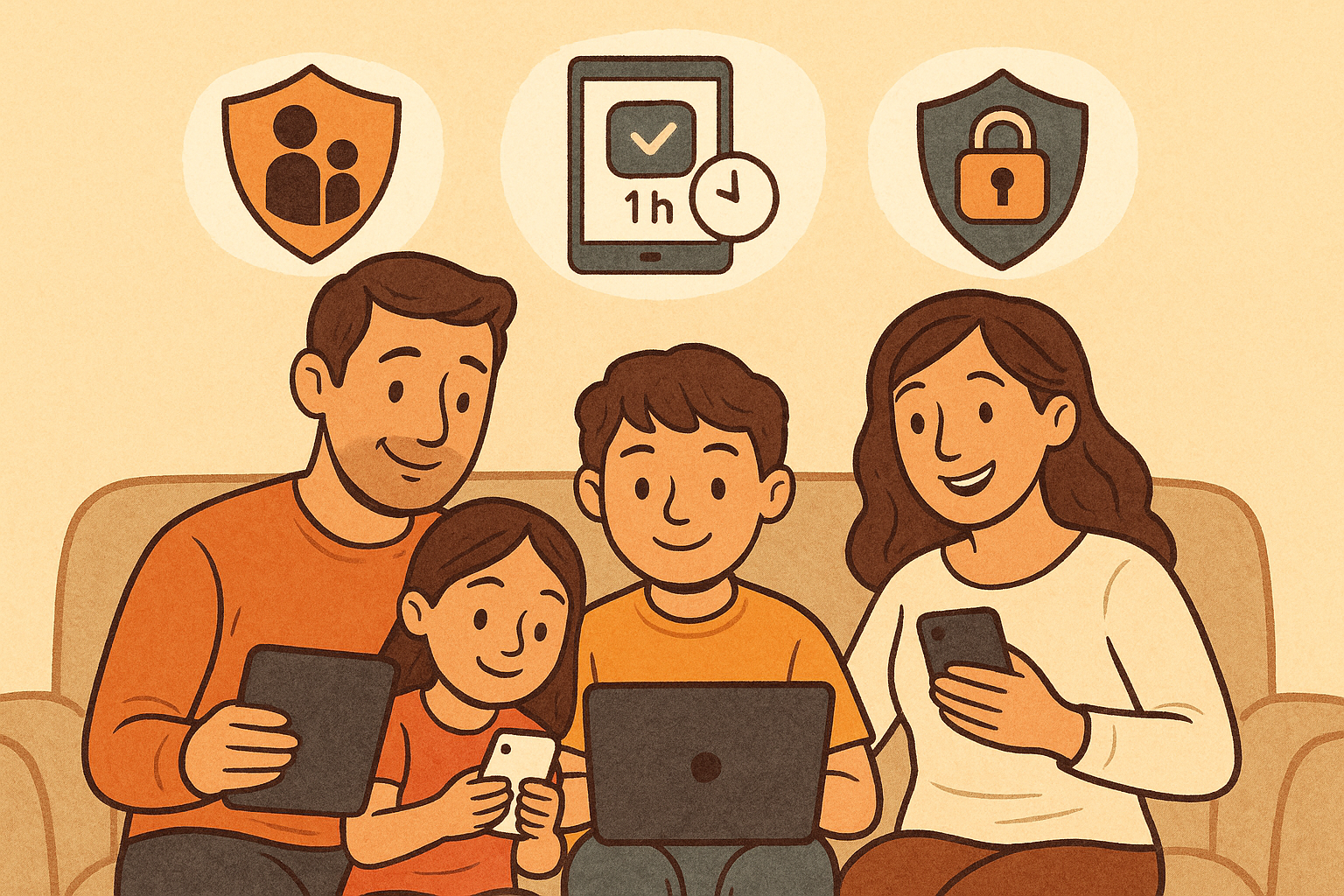 An illustration of Digital Safety and Screen time for Kids.